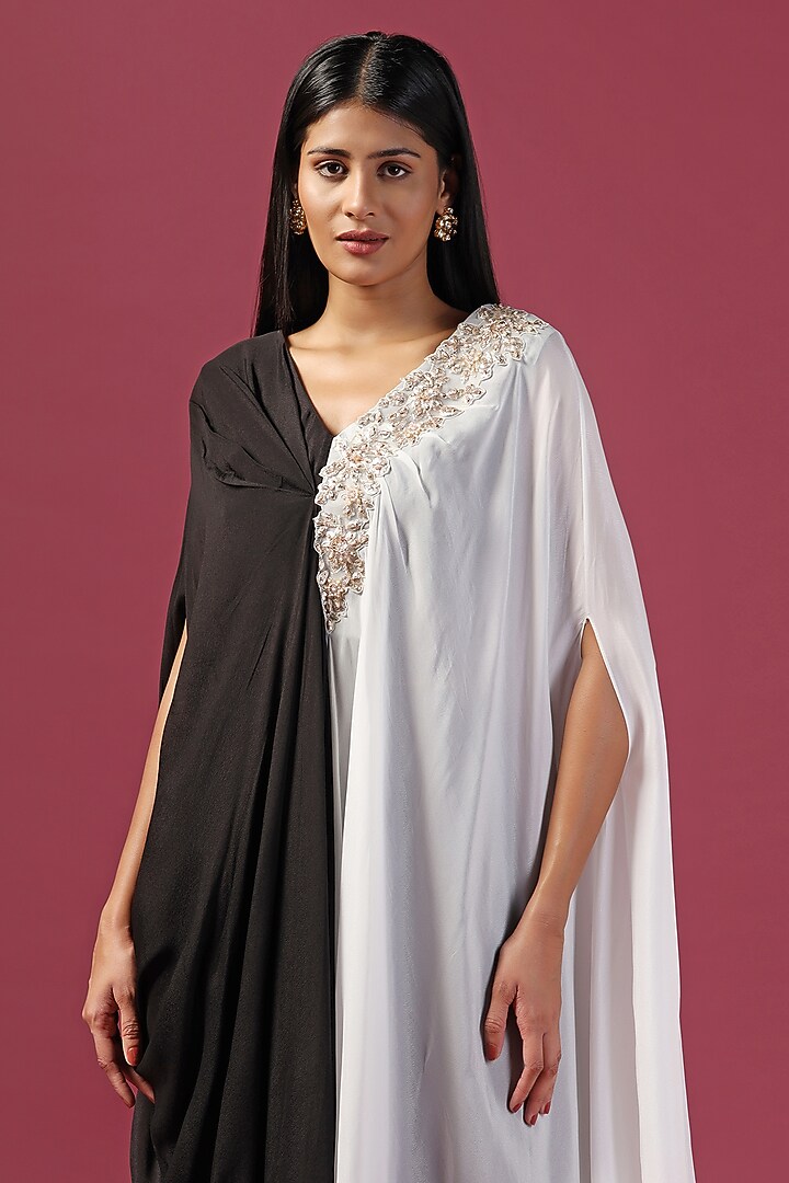 White & Black Georgette Sequins Work Kaftan Set by Two Sisters By Gyans at Pernia's Pop Up Shop