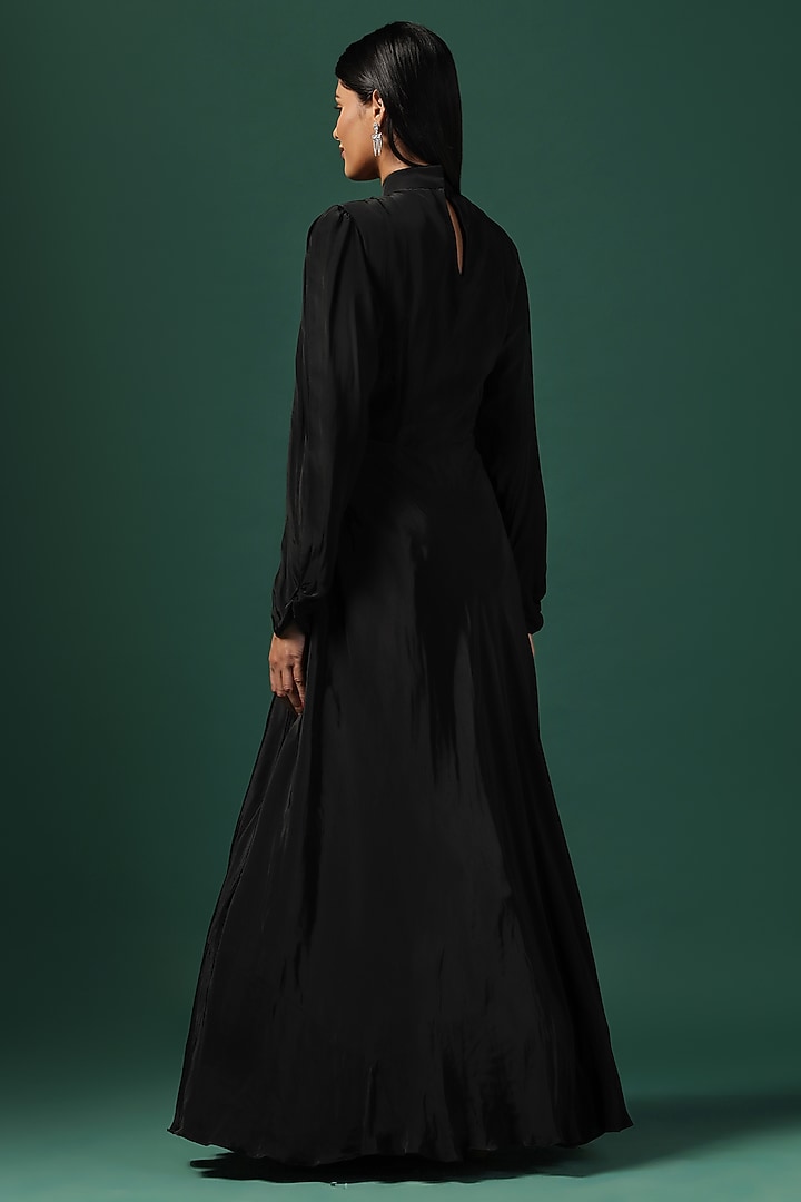Black Crepe Draped Engagement Gown by Two Sisters By Gyans at Pernia's Pop Up Shop