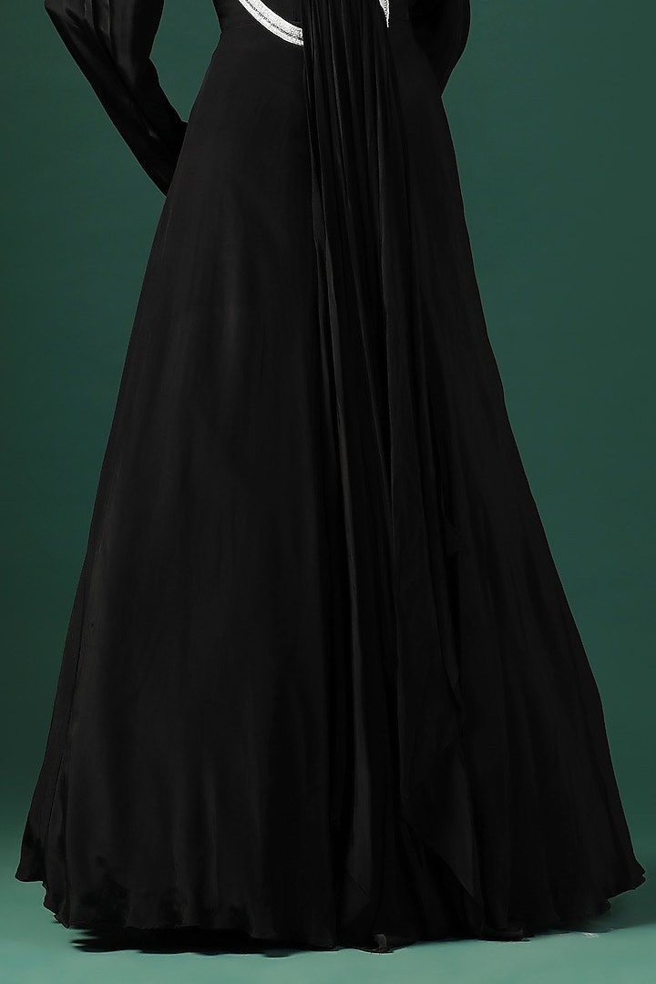 Black Crepe Draped Engagement Gown by Two Sisters By Gyans at Pernia's Pop Up Shop