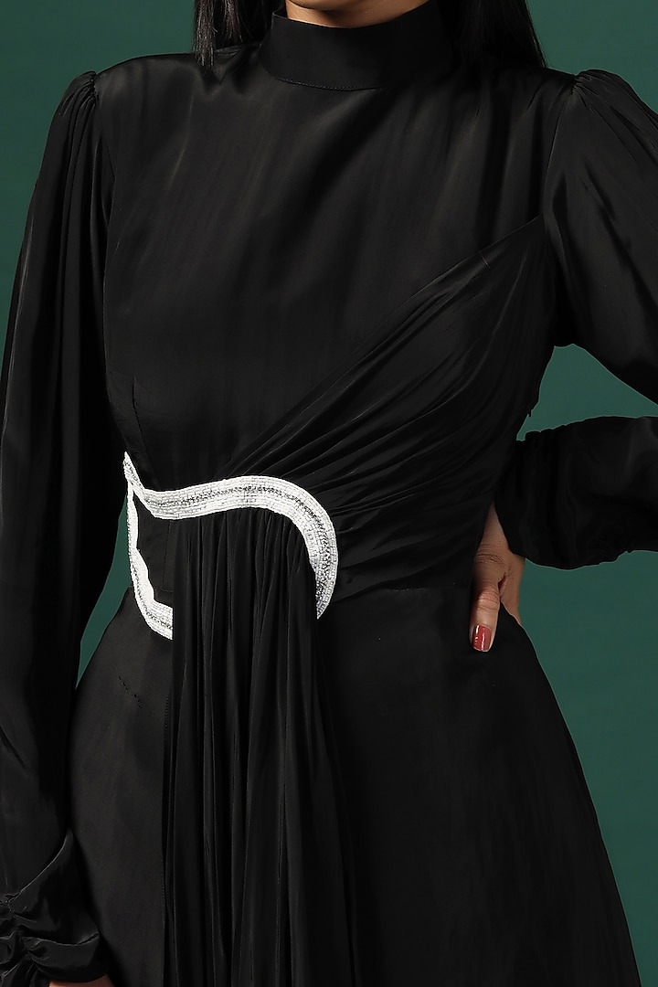 Black Crepe Draped Engagement Gown by Two Sisters By Gyans at Pernia's Pop Up Shop