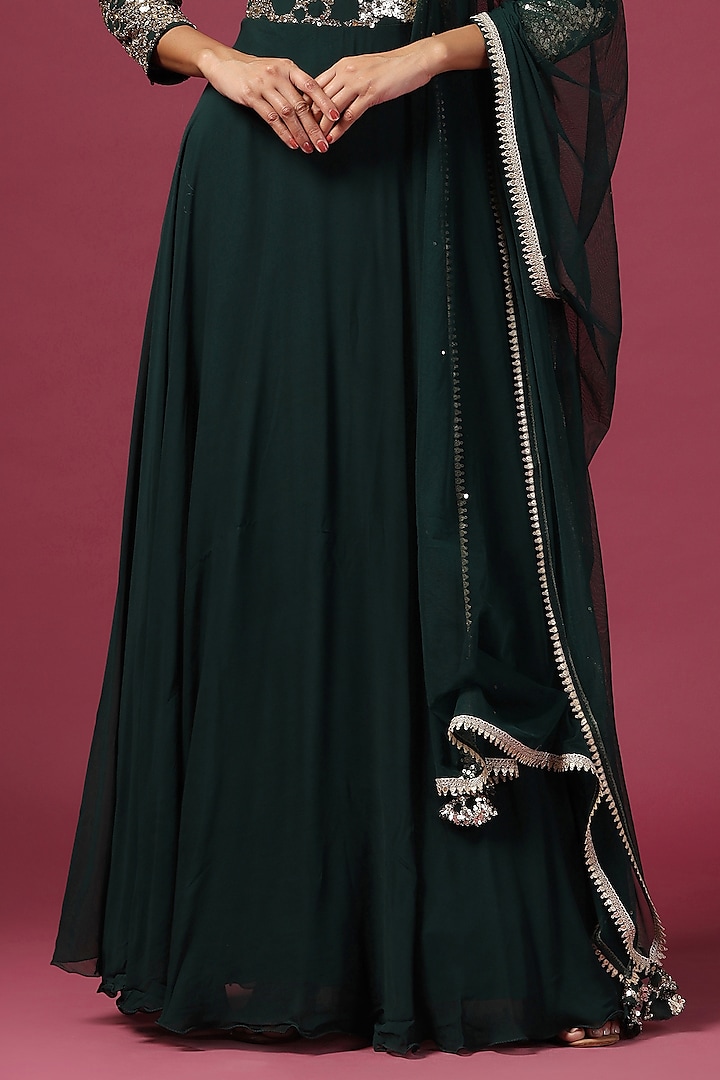 Bottle Green Georgette Sequins Work Wedding Anarkali Set by Two Sisters By Gyans at Pernia's Pop Up Shop