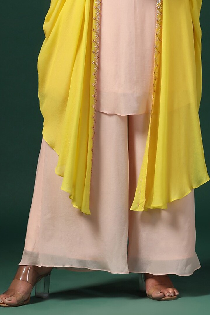 Pink & Yellow Georgette Sequins Work Kaftan Set by Two Sisters By Gyans at Pernia's Pop Up Shop