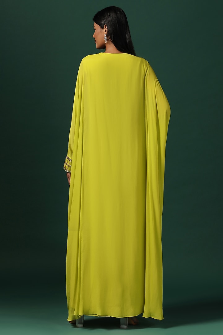 Green Georgette Kaftan Set by Two Sisters By Gyans at Pernia's Pop Up Shop