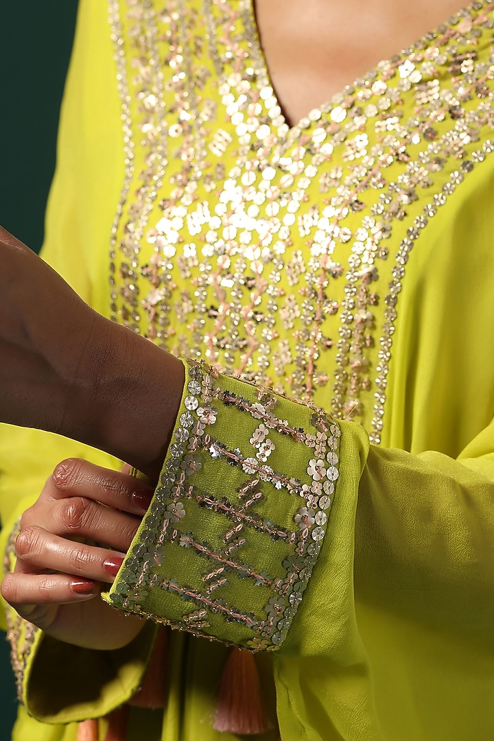 Green Georgette Kaftan Set by Two Sisters By Gyans at Pernia's Pop Up Shop