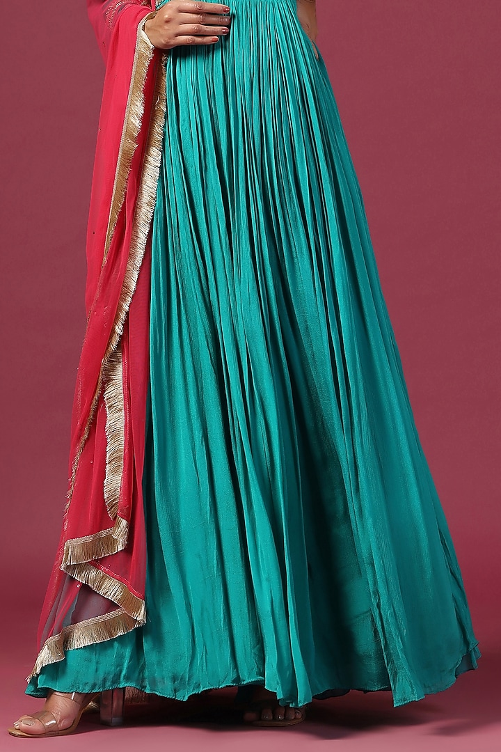 Teal Blue Georgette Wedding Anarkali Set by Two Sisters By Gyans at Pernia's Pop Up Shop