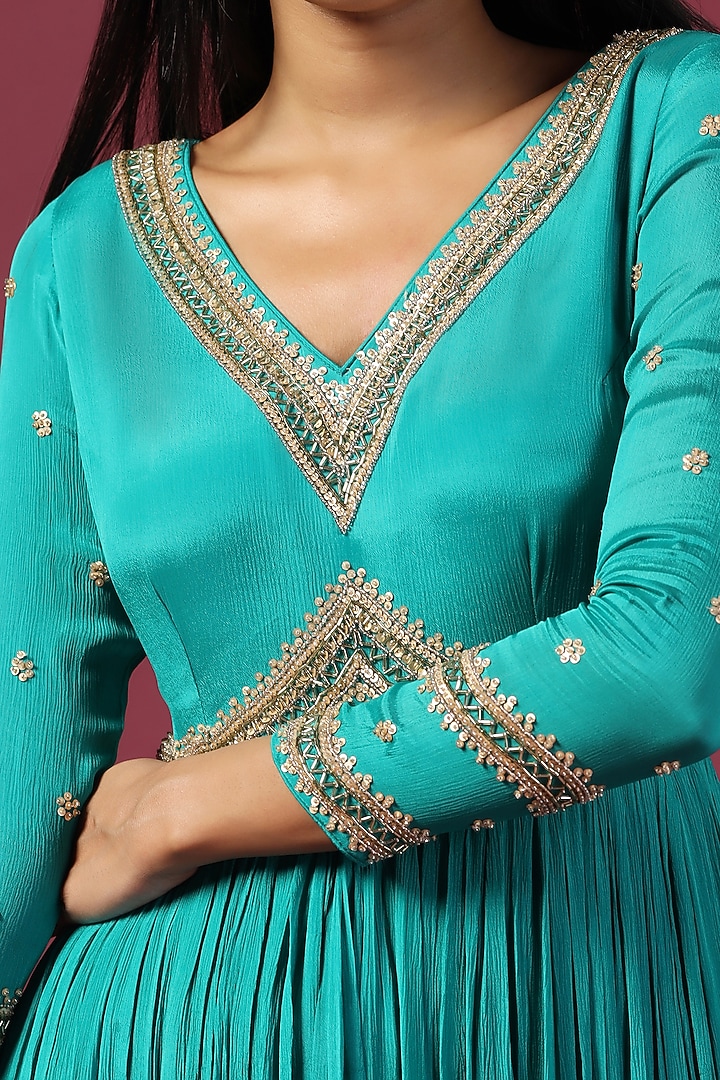 Teal Blue Georgette Wedding Anarkali Set by Two Sisters By Gyans at Pernia's Pop Up Shop