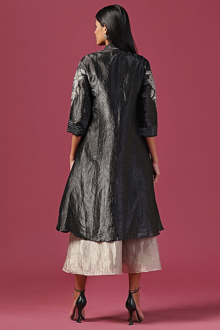Gold & Black Silk Sequins Embroidered Jacket Cocktail Dress by Two Sisters By Gyans at Pernia's Pop Up Shop
