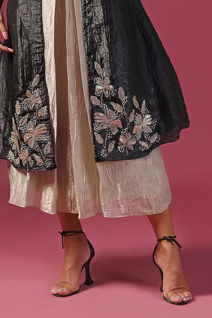 Gold & Black Silk Sequins Embroidered Jacket Cocktail Dress by Two Sisters By Gyans at Pernia's Pop Up Shop