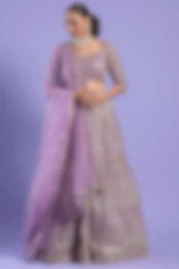 Mauve Organza Embellished Wedding Lehenga Set by Two Sisters By Gyans at Pernia's Pop Up Shop