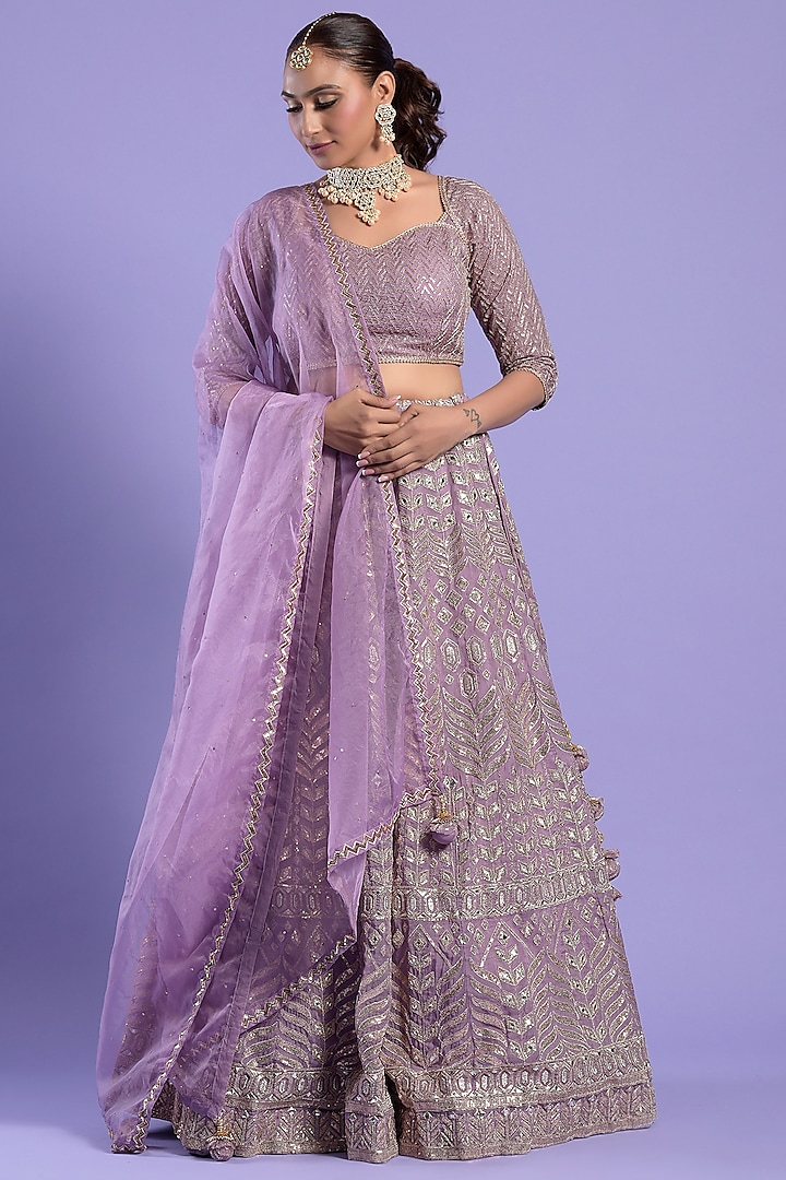 Mauve Organza Embellished Wedding Lehenga Set by Two Sisters By Gyans at Pernia's Pop Up Shop