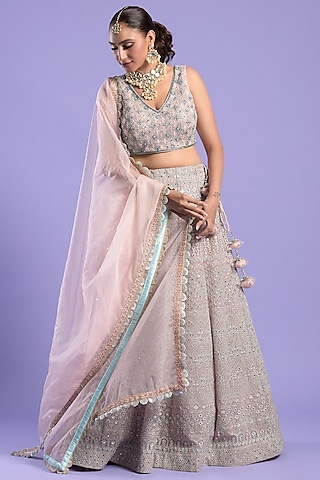 Pink Net Embellished Lehenga Set by Two Sisters By Gyans