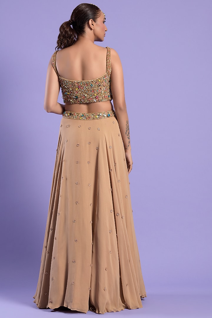 Beige-Gold Georgette Embellished Kalidar Wedding Lehenga Set by Two Sisters By Gyans at Pernia's Pop Up Shop