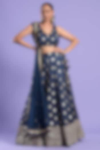 Navy Blue Georgette Embellished Lehenga Set by Two Sisters By Gyans