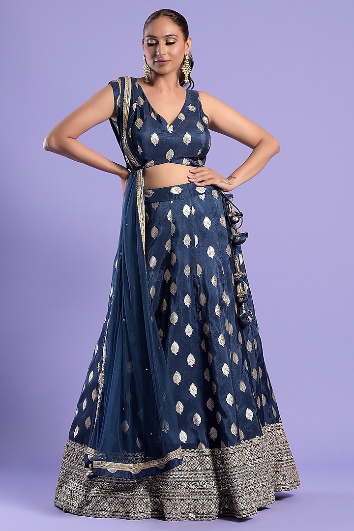 Navy Blue Georgette Embellished Lehenga Set by Two Sisters By Gyans