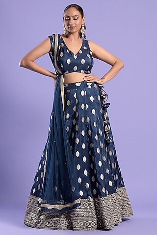 Navy Blue Georgette Embellished Lehenga Set by Two Sisters By Gyans