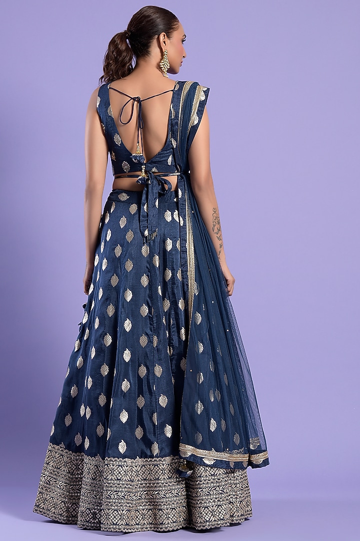 Navy Blue Georgette Embellished Wedding Lehenga Set by Two Sisters By Gyans at Pernia's Pop Up Shop
