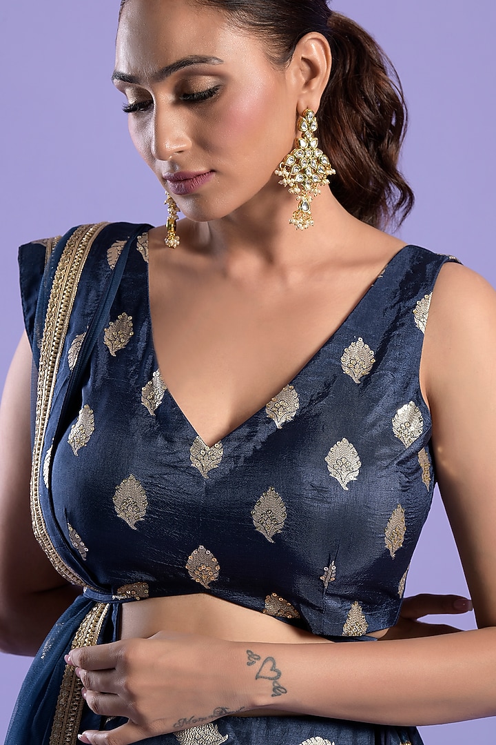 Navy Blue Georgette Embellished Wedding Lehenga Set by Two Sisters By Gyans at Pernia's Pop Up Shop