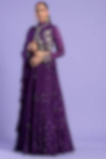 Purple Georgette Embellished Lehenga Set by Two Sisters By Gyans
