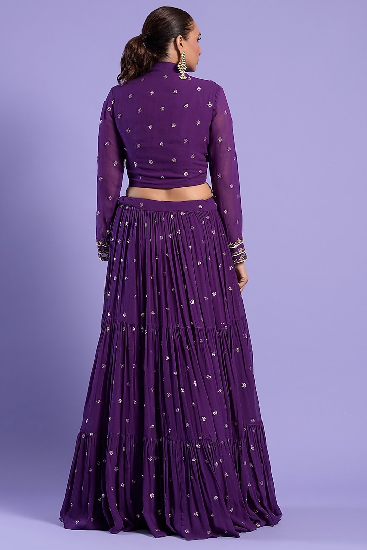 Purple Georgette Embellished Wedding Lehenga Set by Two Sisters By Gyans at Pernia's Pop Up Shop