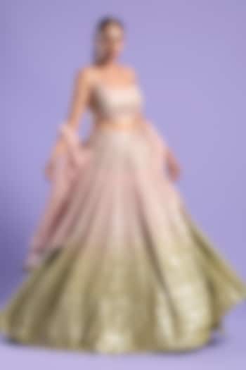 Nude-Pink Ombre Organza Wedding Lehenga Set by Two Sisters By Gyans at Pernia's Pop Up Shop