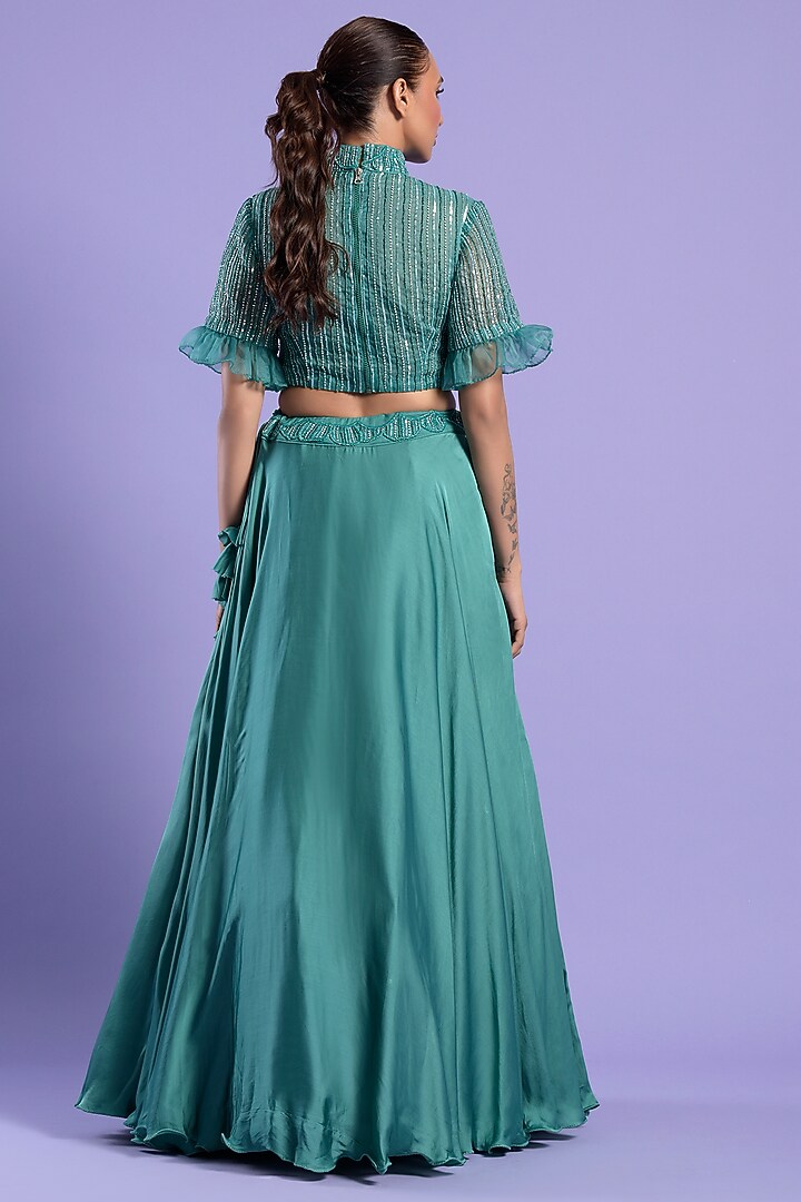 Mint Blue Silk Embellished Wedding Lehenga Set by Two Sisters By Gyans at Pernia's Pop Up Shop