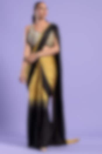 Yellow & Black Ombre Satin Silk Draped Saree Set by Two Sisters By Gyans