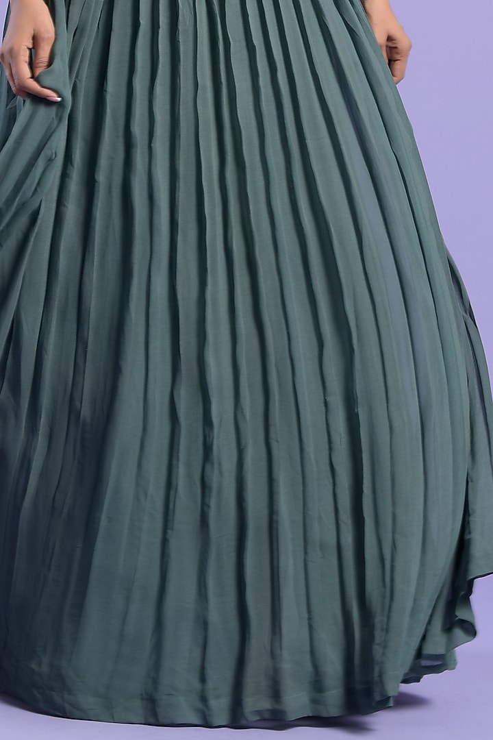 Green Satin Embellished Skirt Set by Two Sisters By Gyans at Pernia's Pop Up Shop