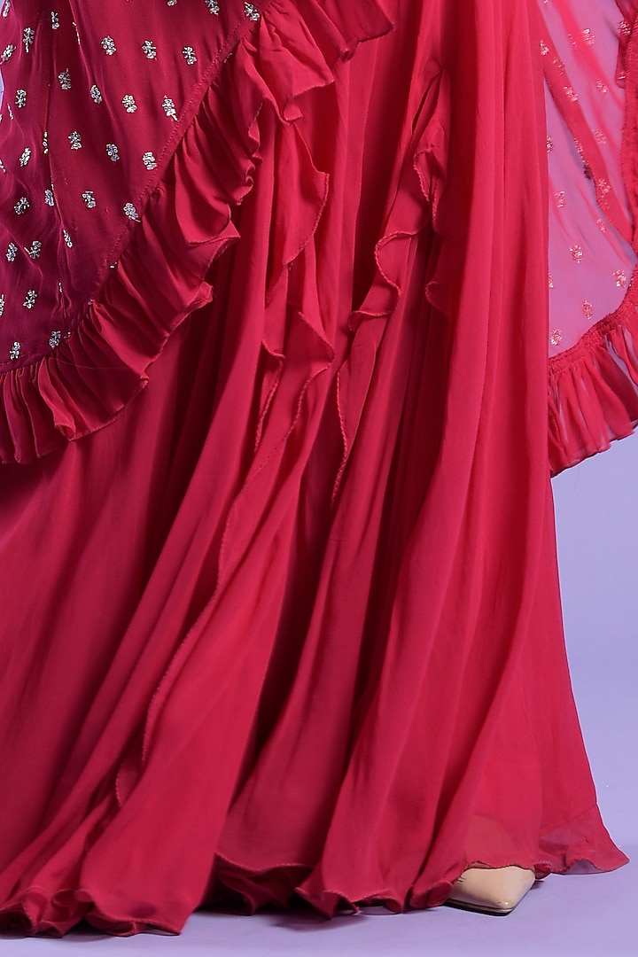 Fuchsia Pink Georgette Embellished Cape Set by Two Sisters By Gyans at Pernia's Pop Up Shop