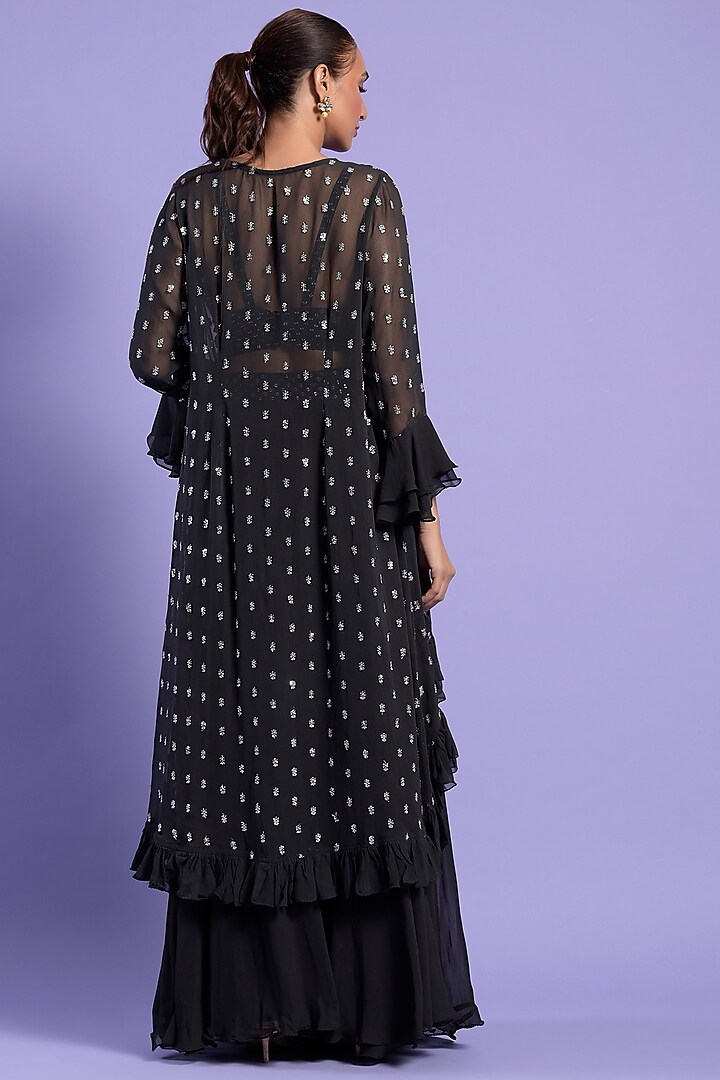 Black Georgette Embellished Cape Set by Two Sisters By Gyans at Pernia's Pop Up Shop
