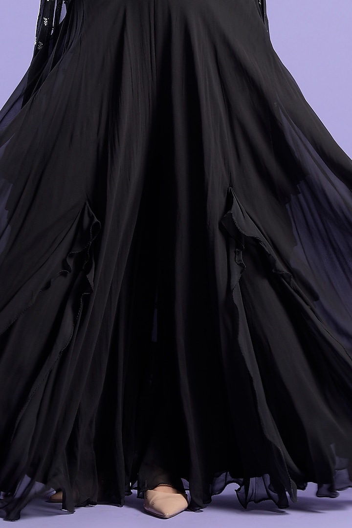 Black Georgette Embellished Cape Set by Two Sisters By Gyans at Pernia's Pop Up Shop