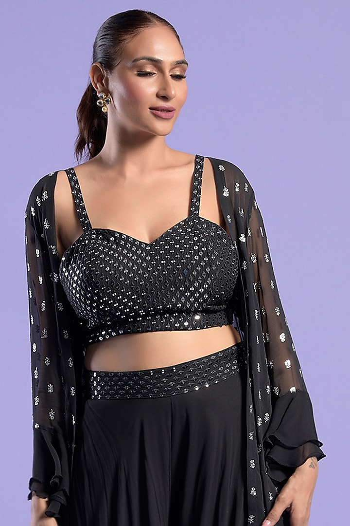 Black Georgette Embellished Cape Set by Two Sisters By Gyans at Pernia's Pop Up Shop