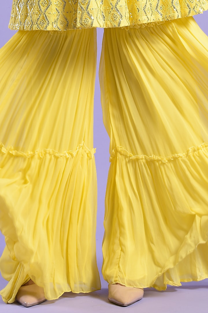Yellow Georgette Gharara Set by Two Sisters By Gyans at Pernia's Pop Up Shop