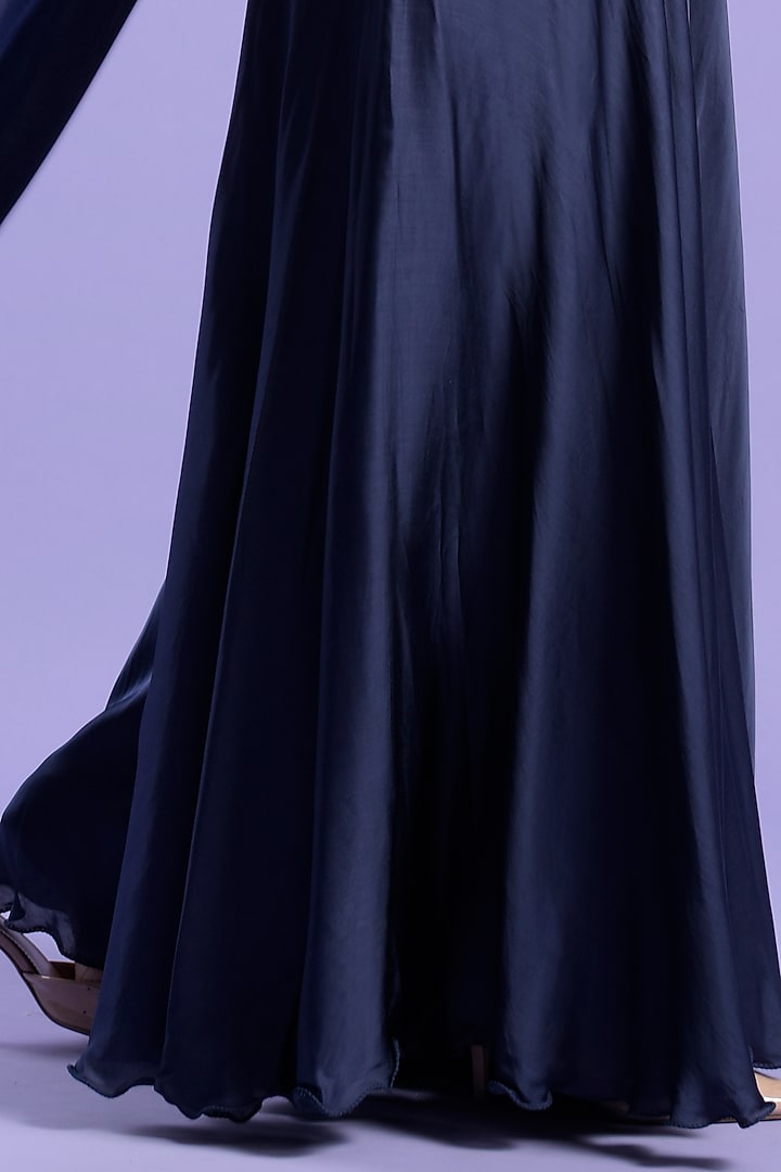 Blue Satin Embellished Palazzo Pant Set by Two Sisters By Gyans at Pernia's Pop Up Shop