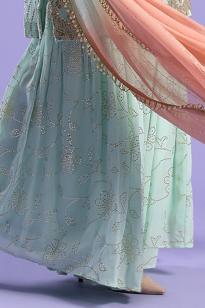 Pista Green Georgette Gharara Set by Two Sisters By Gyans at Pernia's Pop Up Shop