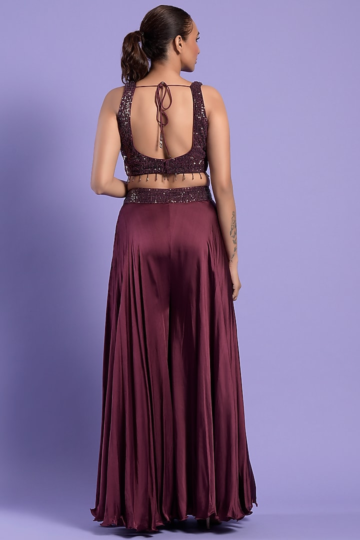 Wine Crepe Silk Palazzo Pant Set by Two Sisters By Gyans at Pernia's Pop Up Shop