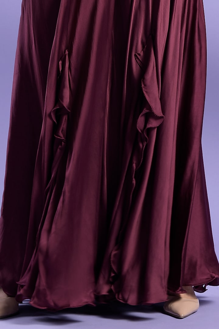 Wine Crepe Silk Palazzo Pant Set by Two Sisters By Gyans at Pernia's Pop Up Shop