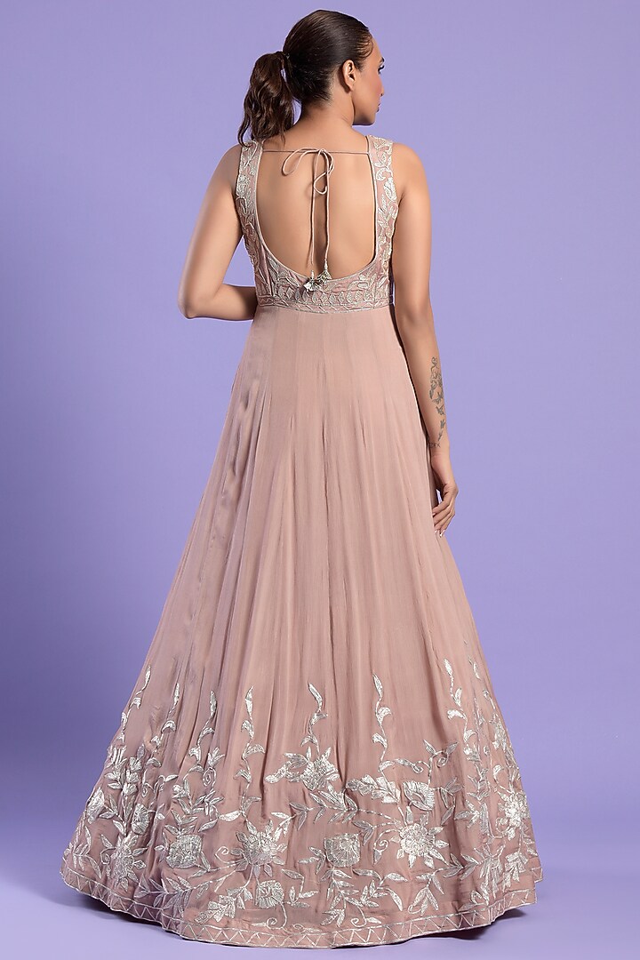 Nude Pink Silk Embellished Wedding Anarkali Set by Two Sisters By Gyans at Pernia's Pop Up Shop