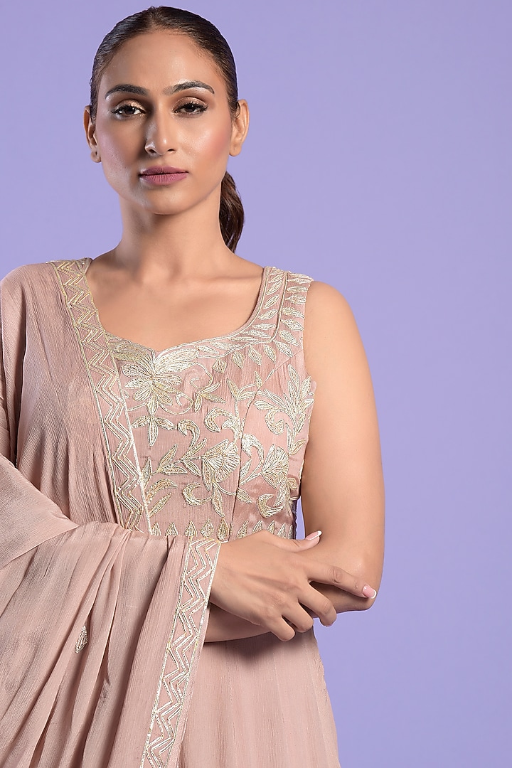 Nude Pink Silk Embellished Wedding Anarkali Set by Two Sisters By Gyans at Pernia's Pop Up Shop