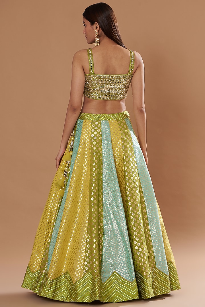 Multi-Colored Banarasi Chanderi Embroidered Wedding Lehenga Set by Two Sisters By Gyans at Pernia's Pop Up Shop
