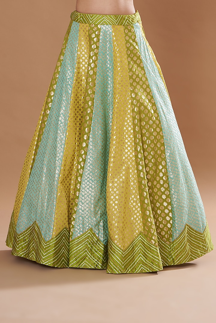 Multi-Colored Banarasi Chanderi Embroidered Wedding Lehenga Set by Two Sisters By Gyans at Pernia's Pop Up Shop