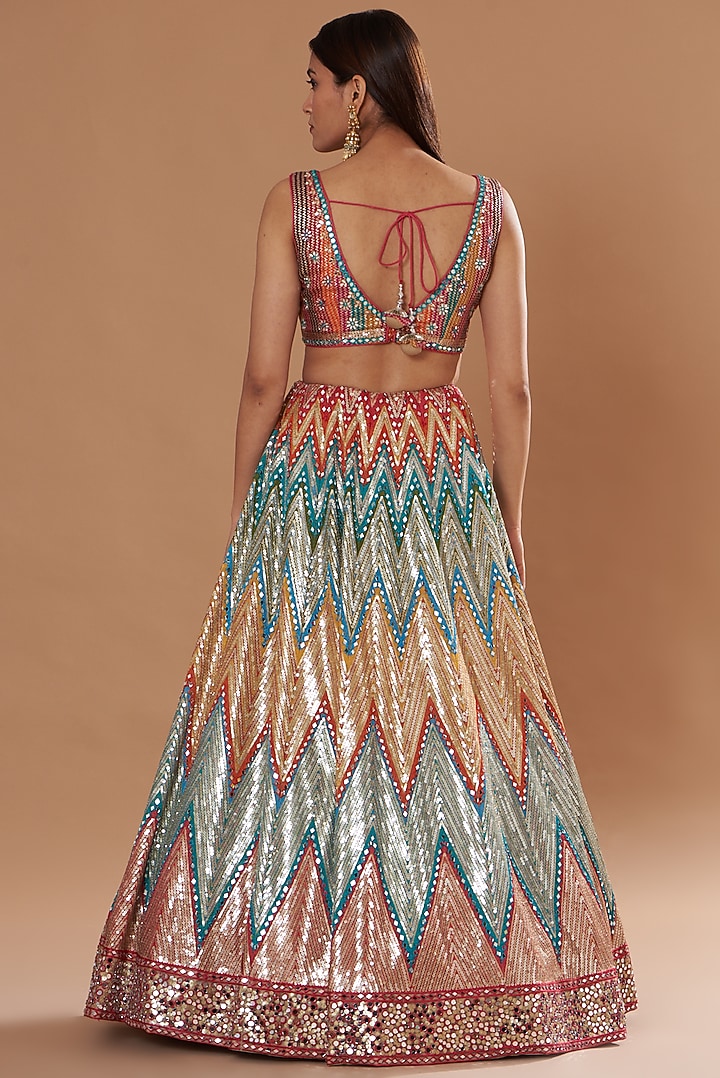 Multi-Colored Soft Net Embroidered Wedding Lehenga Set by Two Sisters By Gyans at Pernia's Pop Up Shop