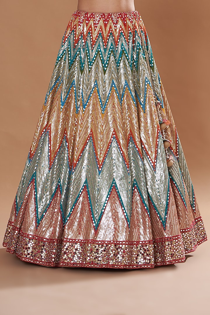 Multi-Colored Soft Net Embroidered Wedding Lehenga Set by Two Sisters By Gyans at Pernia's Pop Up Shop