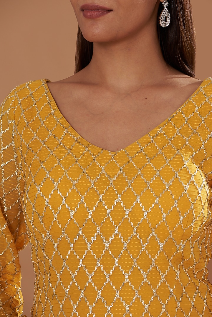 Haldi Yellow Georgette Embroidered Wedding Sharara Set by Two Sisters By Gyans at Pernia's Pop Up Shop
