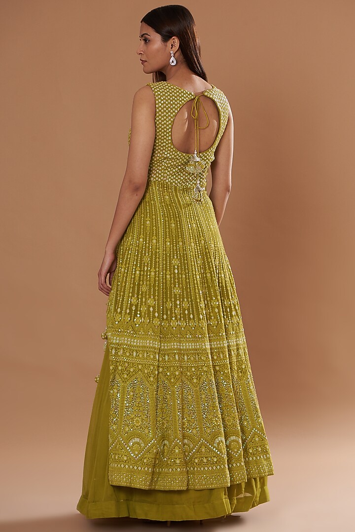 Green Georgette Chikan Embroidered Kurta Set by Two Sisters By Gyans at Pernia's Pop Up Shop