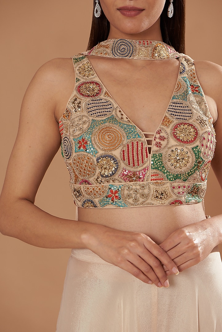 Cream Chinnon Flared Pant Set by Two Sisters By Gyans at Pernia's Pop Up Shop