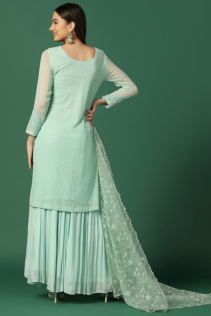 Mint Green Georgette Wedding Sharara Set by Two Sisters By Gyans at Pernia's Pop Up Shop