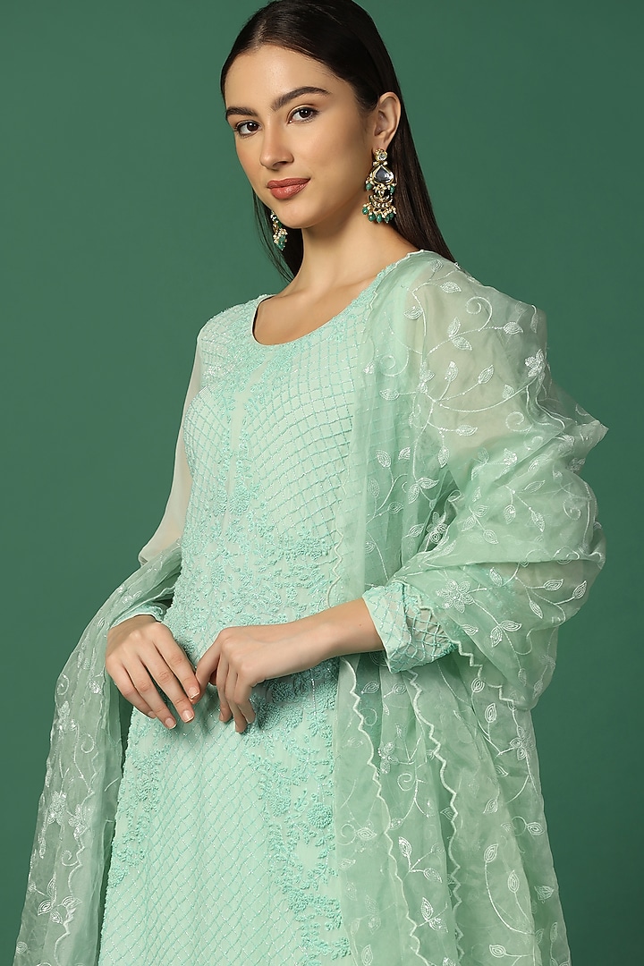 Mint Green Georgette Wedding Sharara Set by Two Sisters By Gyans at Pernia's Pop Up Shop