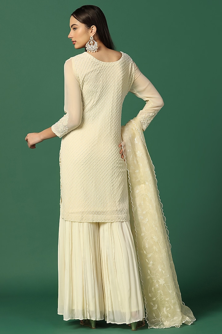 Cream Georgette Wedding Sharara Set by Two Sisters By Gyans at Pernia's Pop Up Shop