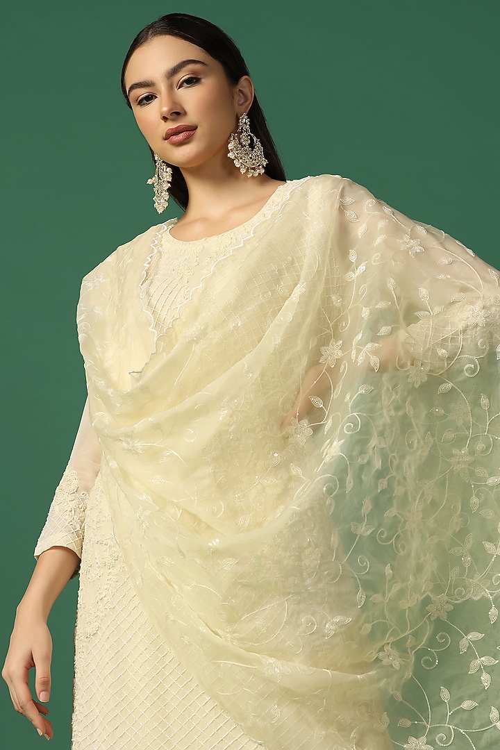 Cream Georgette Wedding Sharara Set by Two Sisters By Gyans at Pernia's Pop Up Shop
