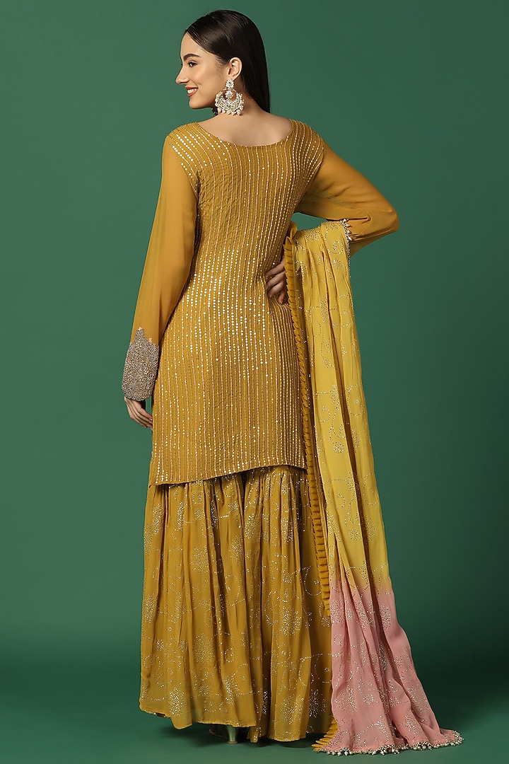 Yellow Georgette Bridal Sharara Set by Two Sisters By Gyans at Pernia's Pop Up Shop
